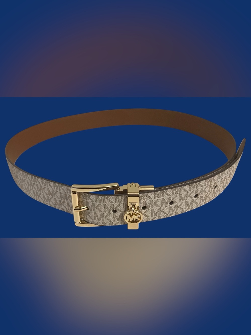 Michael Kors Signature Monogram Logo Belt in Beige & Brown Large